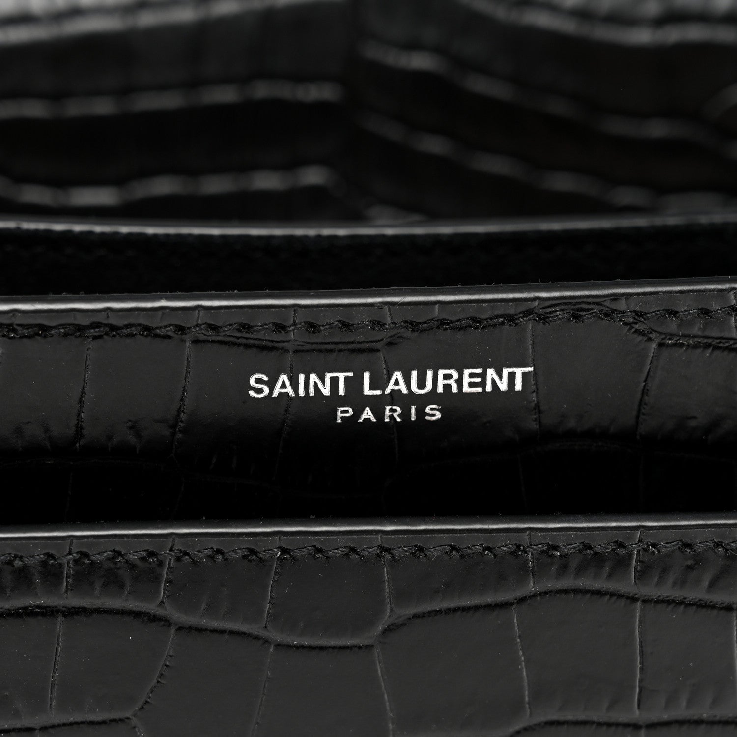 Saint Laurent Calfskin Crocodile Embossed Medium Monogram Sunset Black 6 of 13