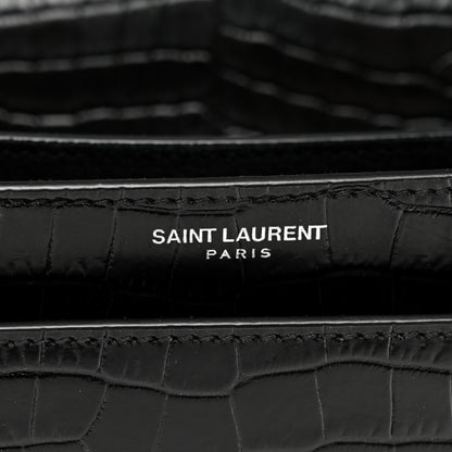 Saint Laurent Calfskin Crocodile Embossed Medium Monogram Sunset Black 6 of 13
