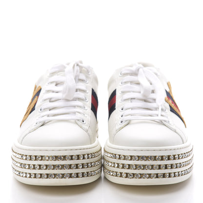 Gucci Calfskin Crystal Web LOVED Embroidered Womens Ace Platform Sneakers 36 White Red Flame Notte 2 of 11