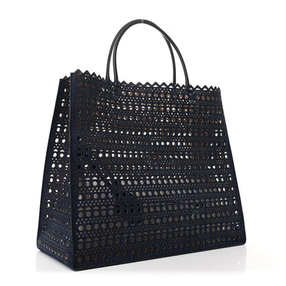Alaia Denim Laser Cut Garance Tote Blue 4 of 14