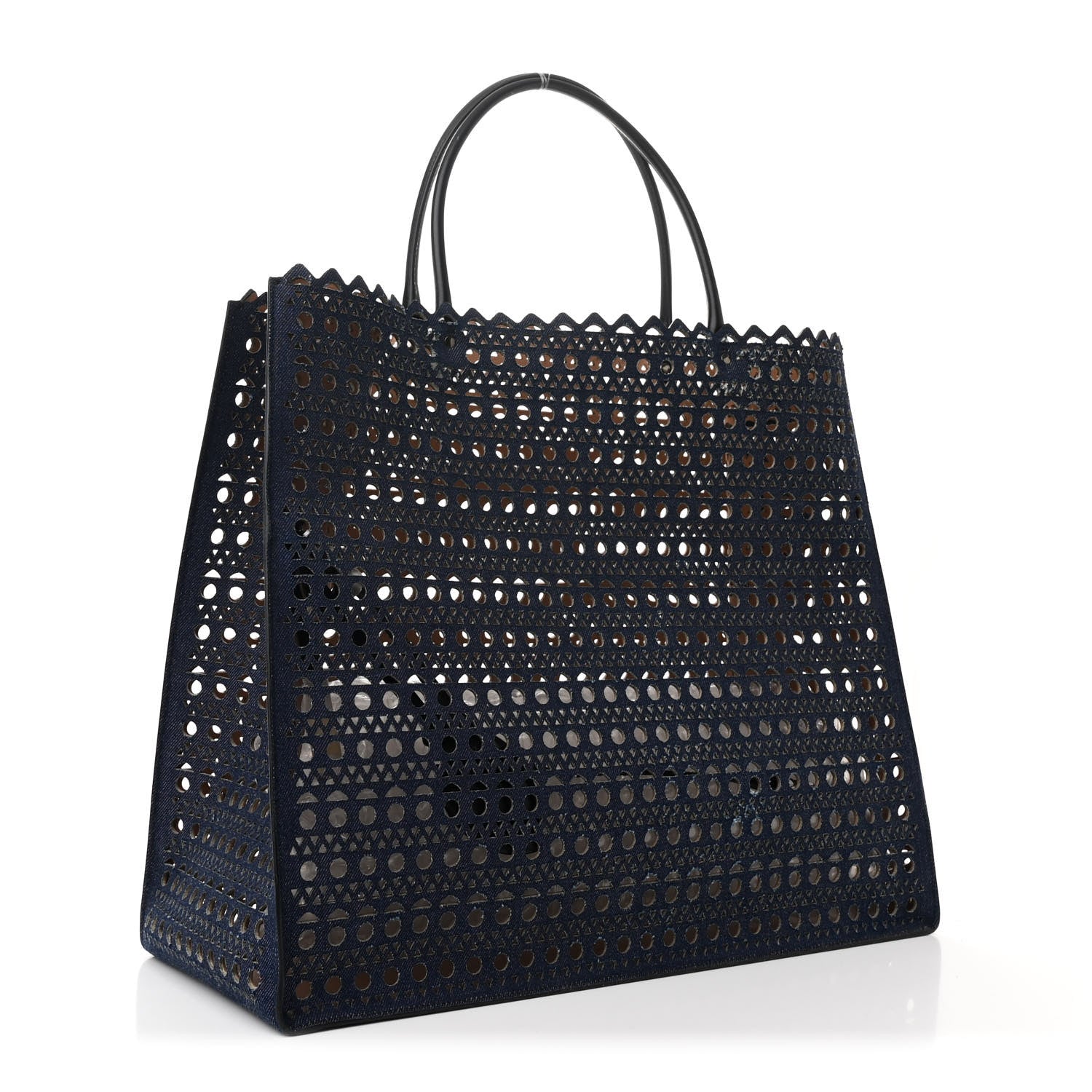 Alaia Denim Laser Cut Garance Tote Blue 4 of 14