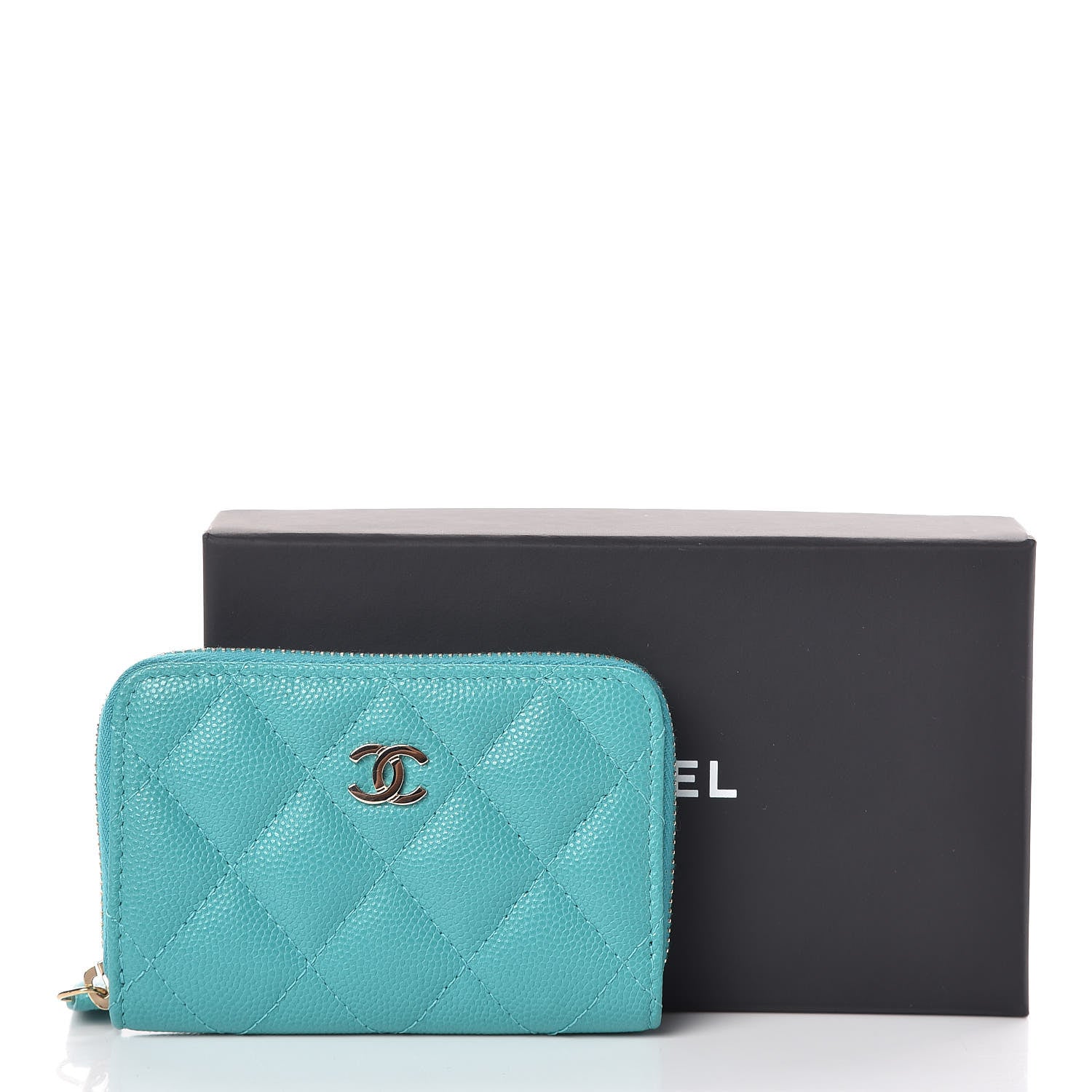 Chanel Caviar Quilted Zip Coin Purse Turquoise 8 of 8