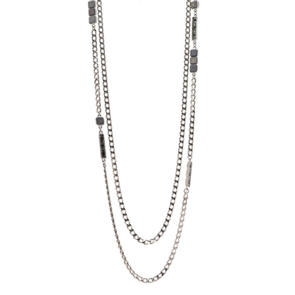 Chanel Crystal Baguette Stone Multi Strand Necklace Silver 1 of 7