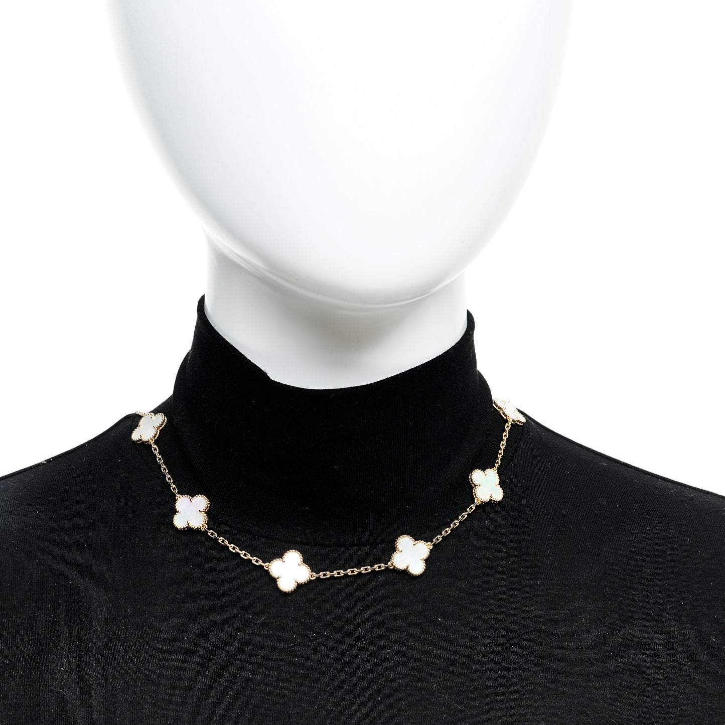 18K Yellow Gold Mother of Pearl 10 Motifs Vintage Alhambra Necklace