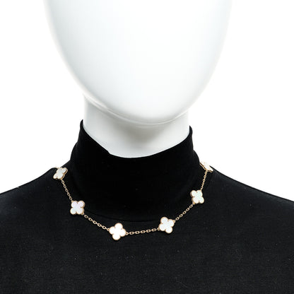 Van Cleef & Arpels 18K Yellow Gold Mother of Pearl 10 Motifs Vintage Alhambra Necklace 2 of 7