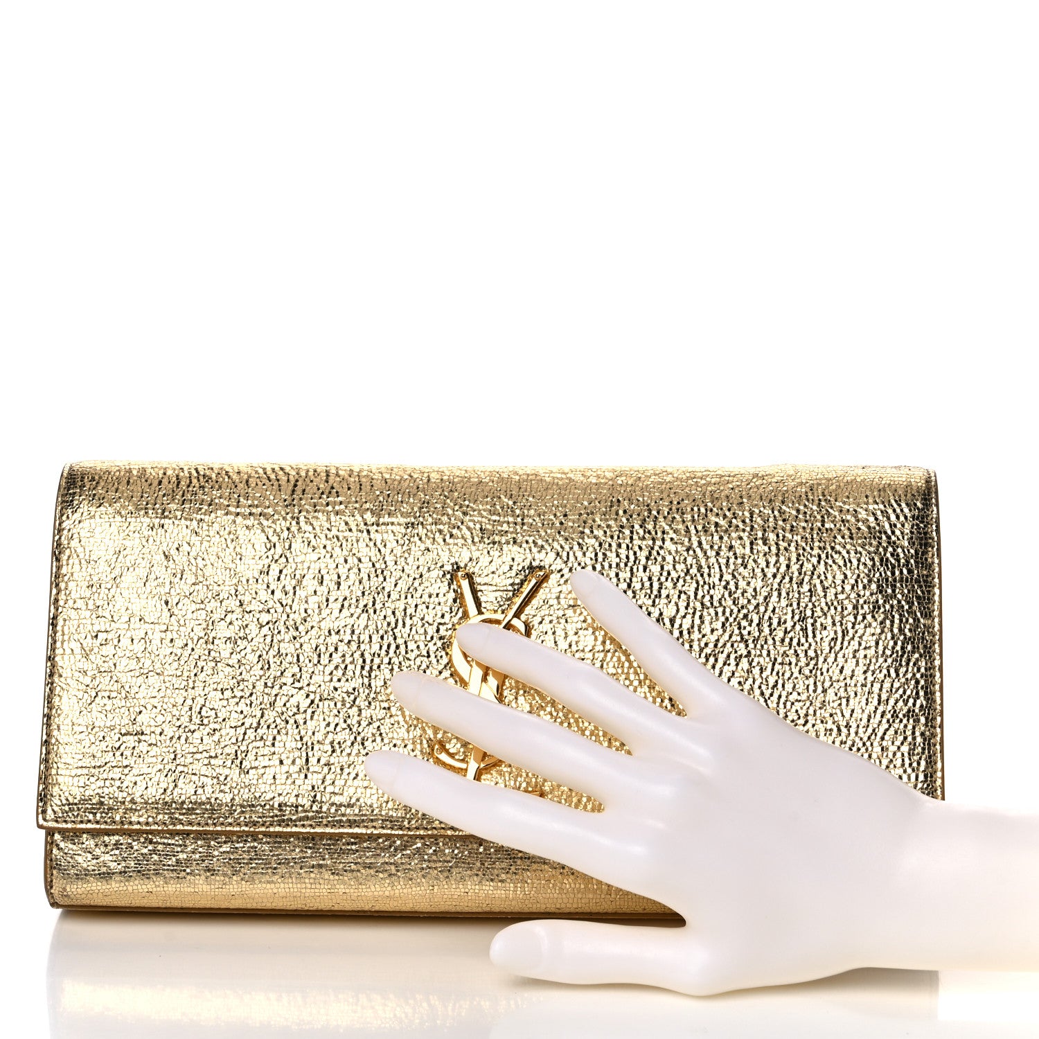 Saint Laurent Metallic Textured Calfskin Classic Monogram Cassandre Clutch Gold 2 of 9