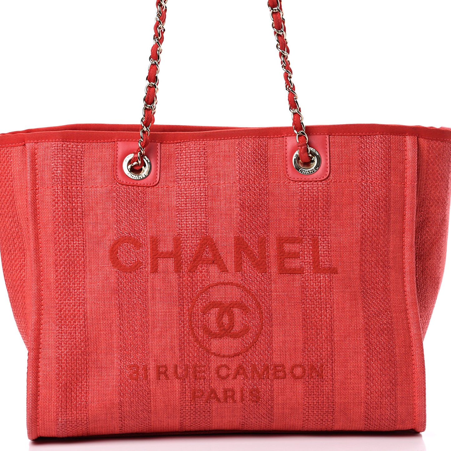 Mixed Fibers Striped Small Deauville Tote Red