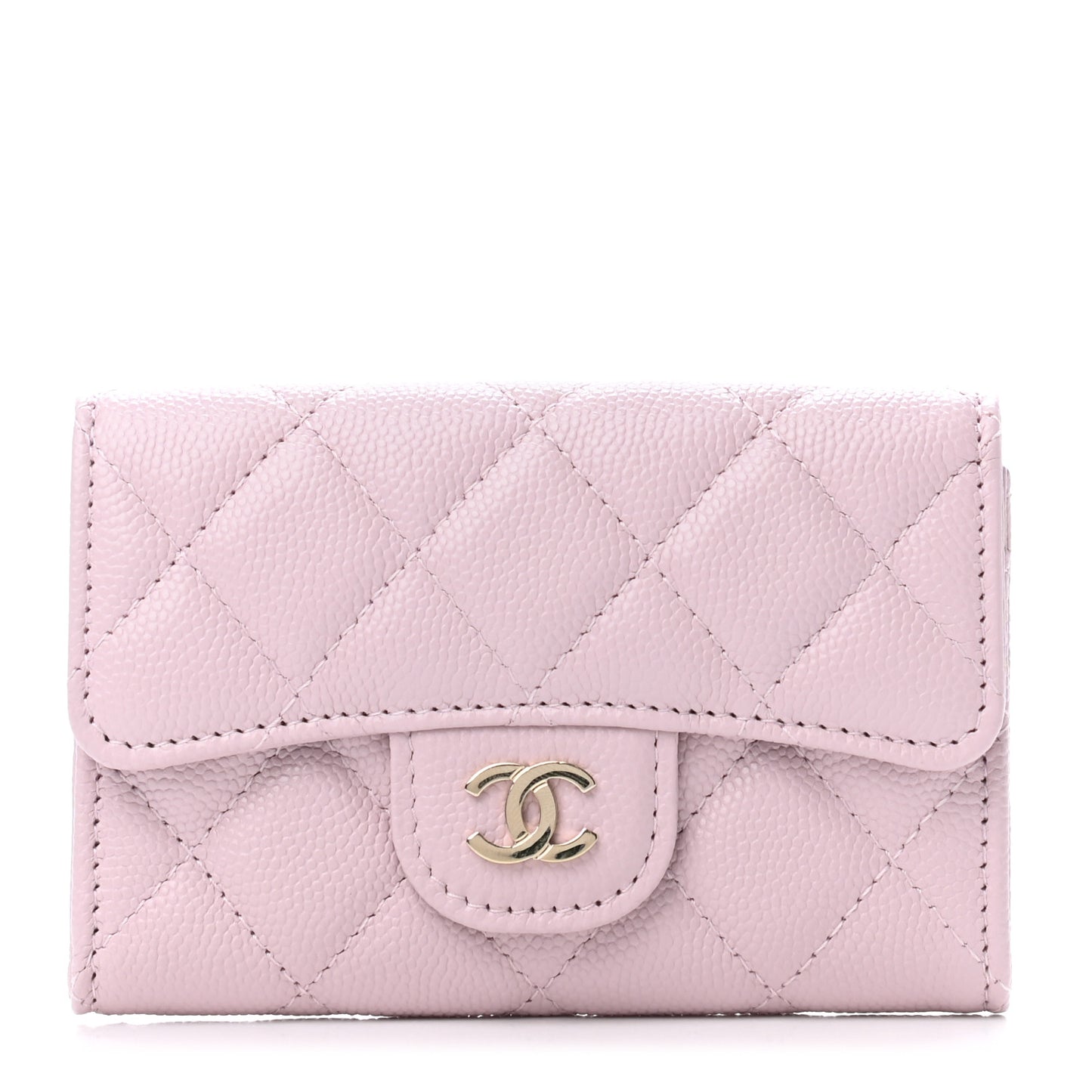 Caviar Quilted Flap Card Holder Wallet Light Pink