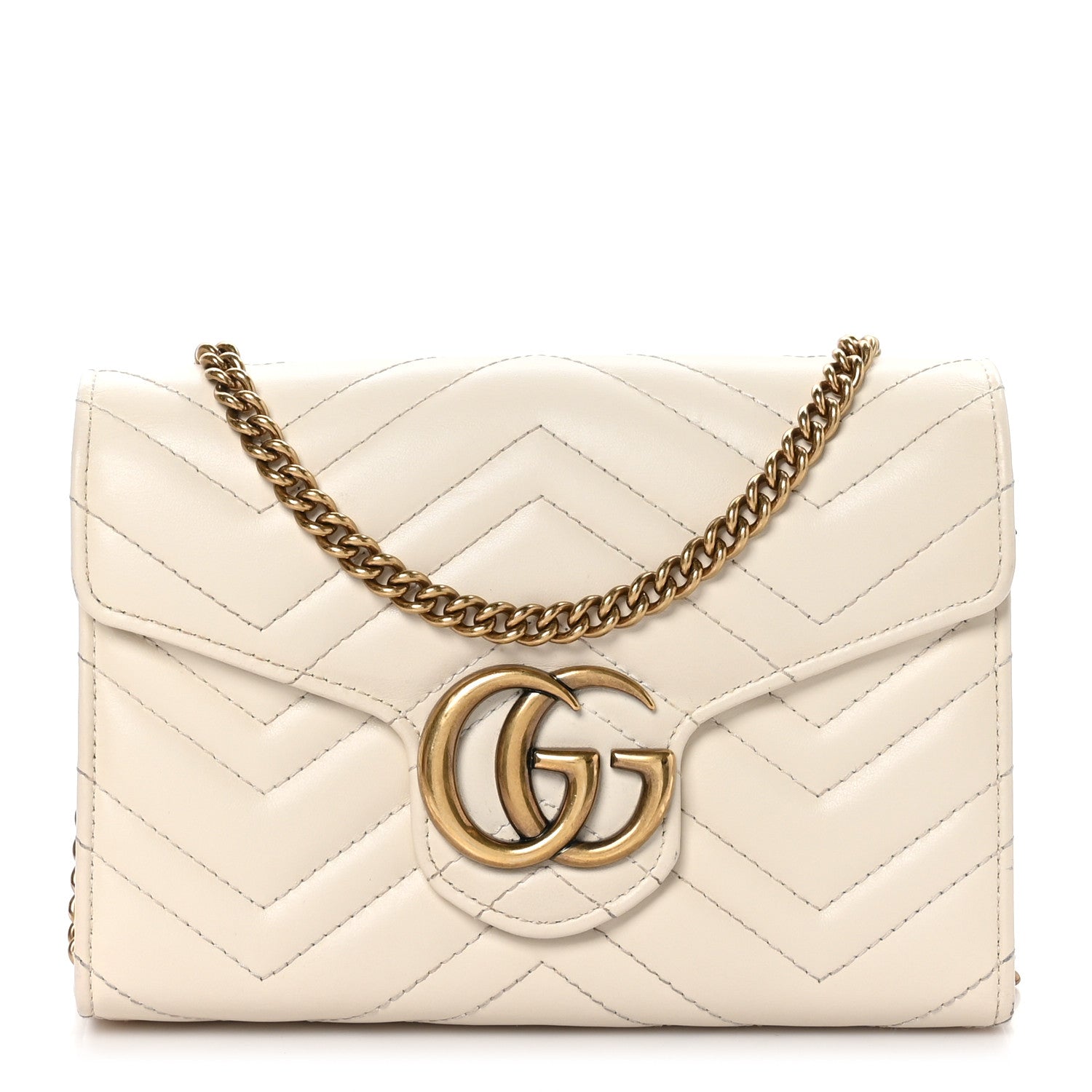 Gucci Calfskin Matelasse GG Marmont Chain Wallet Mystic White 1 of 12
