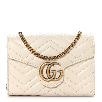 Gucci Calfskin Matelasse GG Marmont Chain Wallet Mystic White 1 of 12