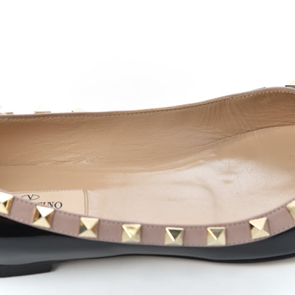 Valentino Garavani Patent Nappa Rockstud Ballerina Flats 37.5 Black Poudre 14 of 14