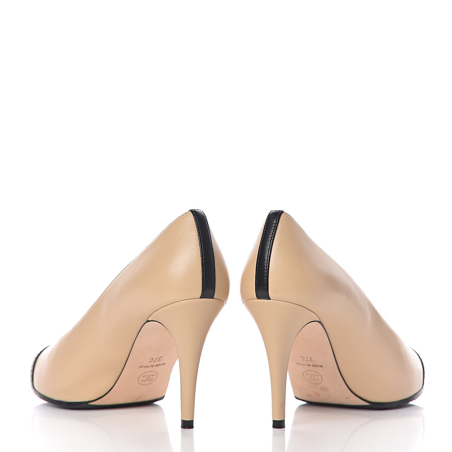 Chanel Lambskin Cap Toe CC Pumps 37 Beige Black 12 of 13
