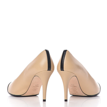 Chanel Lambskin Cap Toe CC Pumps 37 Beige Black 12 of 13