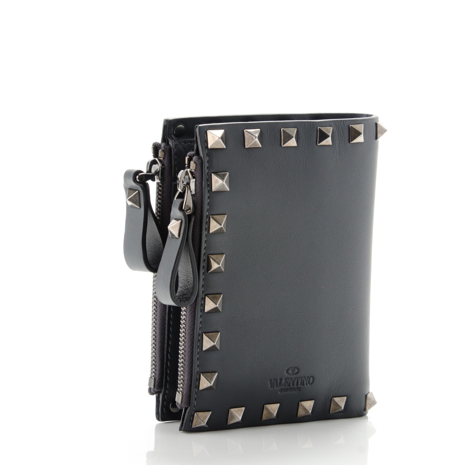 Valentino Garavani Calfskin Rockstud Card Holder with Zipper Dark Grey 3 of 8