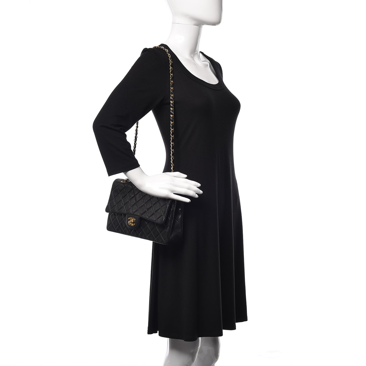 Lambskin Quilted Medium Double Flap Black