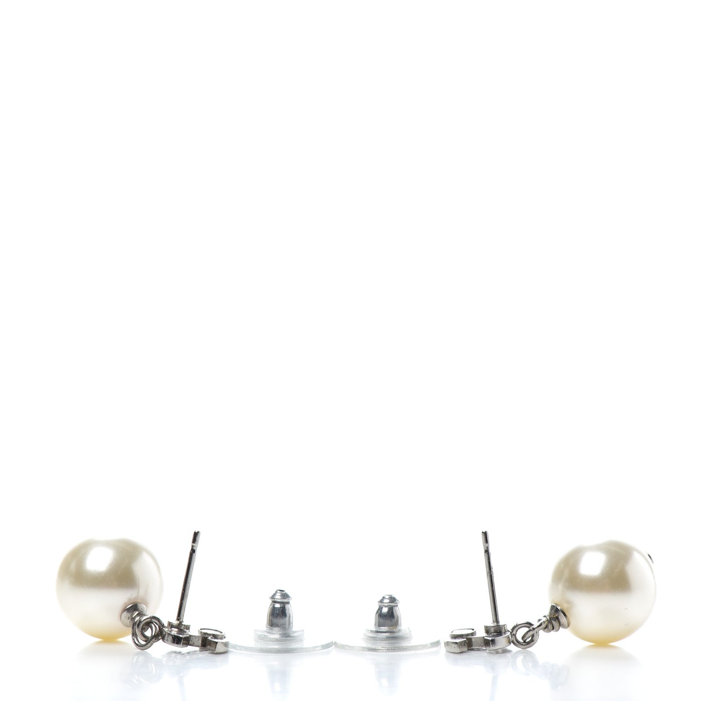 Crystal Pearl CC Drop Earrings Silver