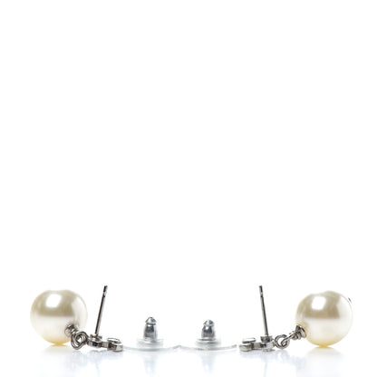 Chanel Crystal Pearl CC Drop Earrings Silver 3 of 4