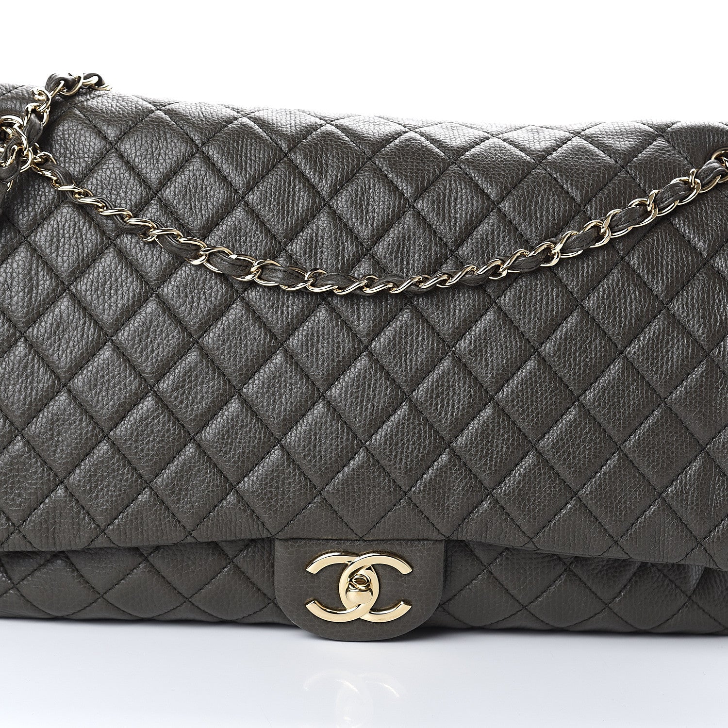 Chanel Metallized Calfskin Quilted XXL Travel Flap Bag Khaki 7 of 9