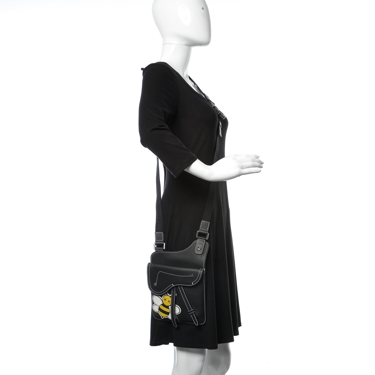 X KAWS Grained Calfskin Bee Saddle Pouch Black