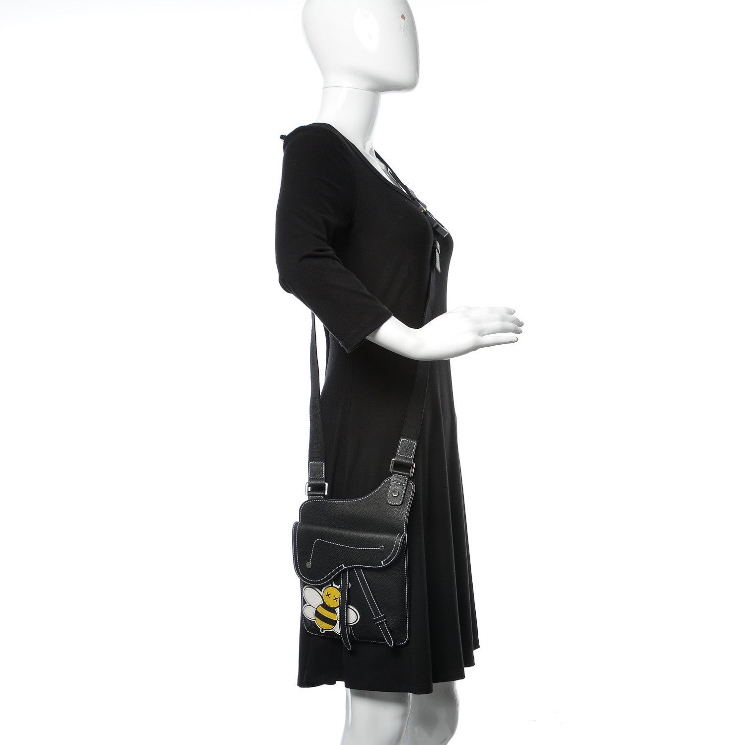 Christian Dior X KAWS Grained Calfskin Bee Saddle Pouch Black 2 of 7