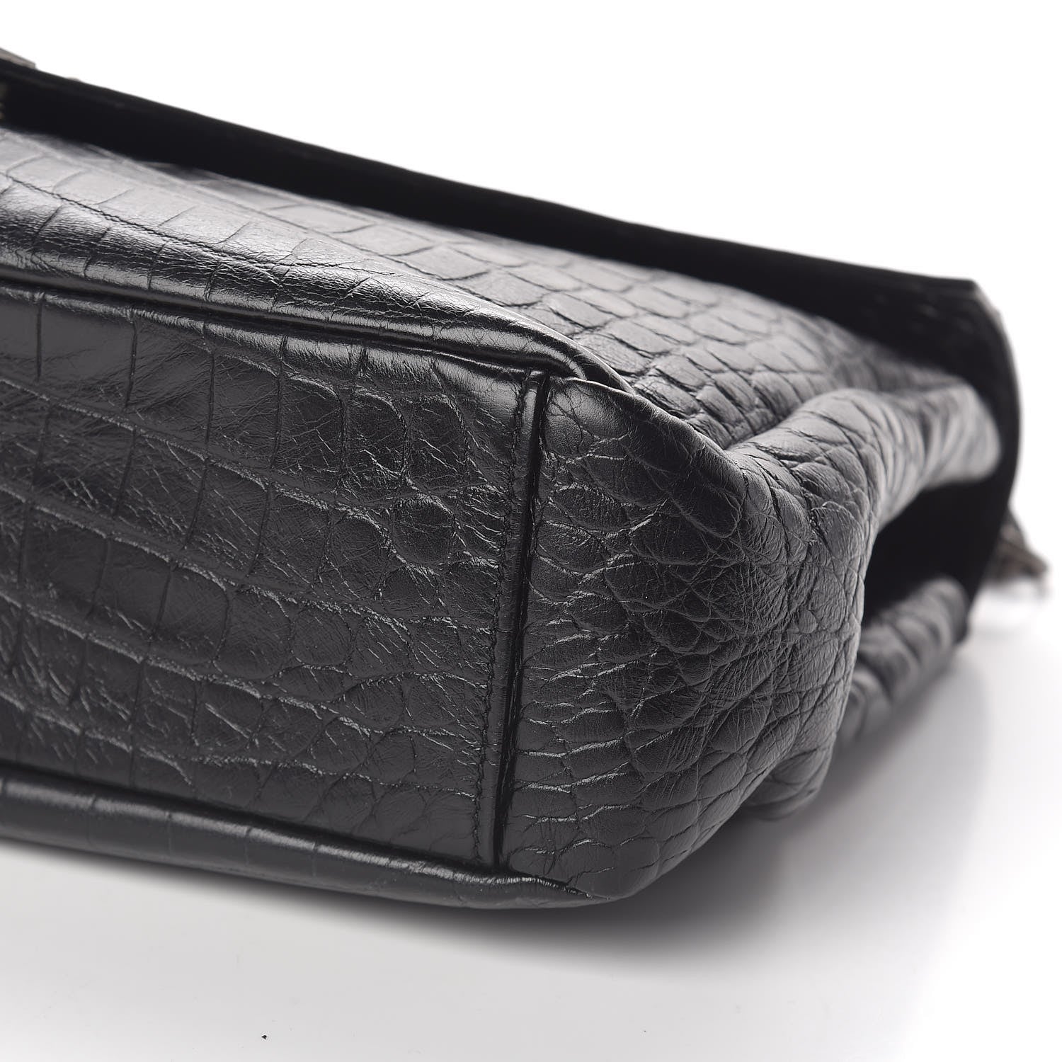 Saint Laurent Calfskin Crocodile Embossed Monogram Large College Satchel Black 10 of 10