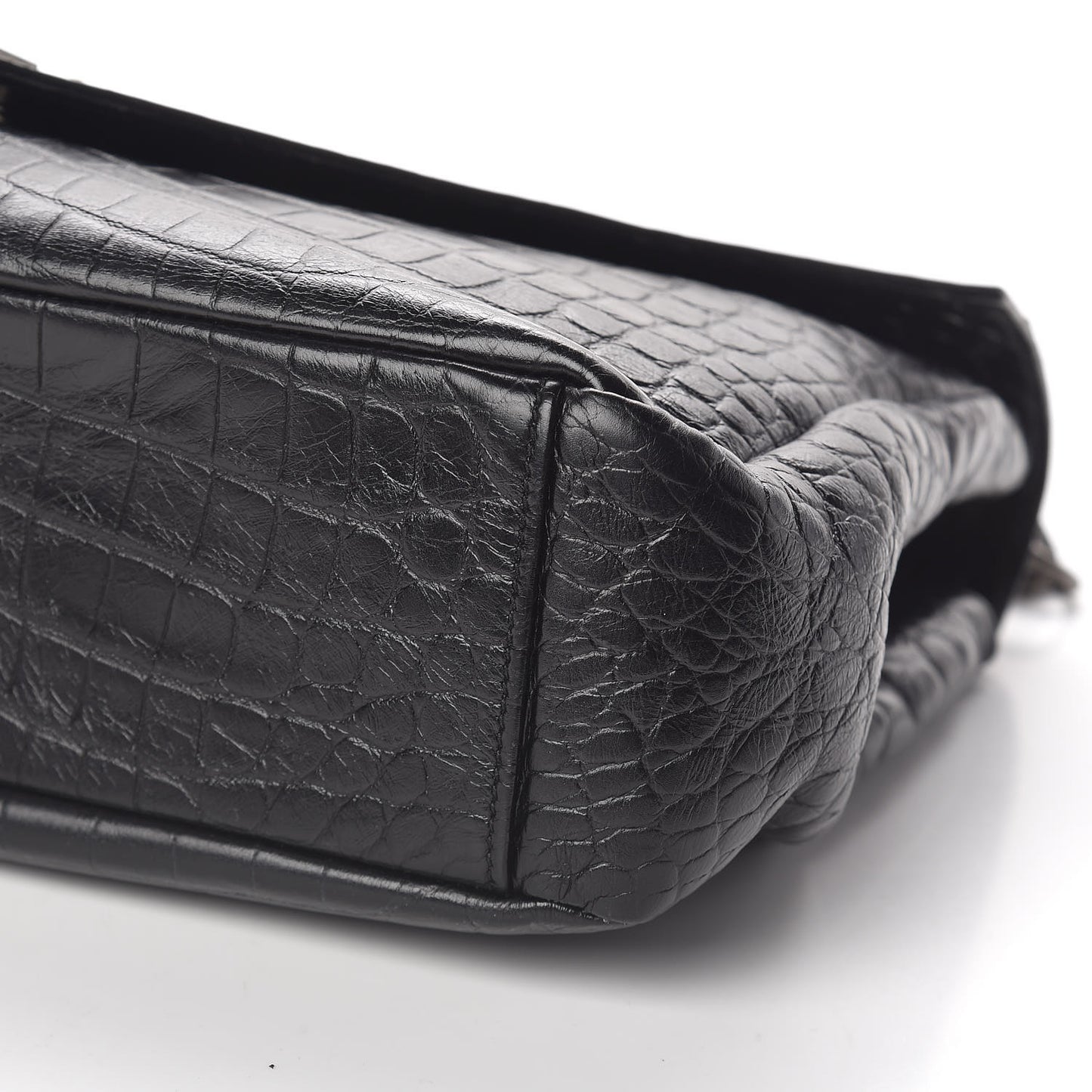 Calfskin Crocodile Embossed Monogram Large College Satchel Black