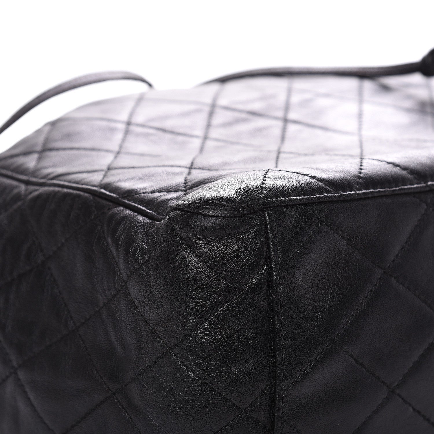 Chanel Lambskin Quilted Drawstring Bucket Bag Black 9 of 14