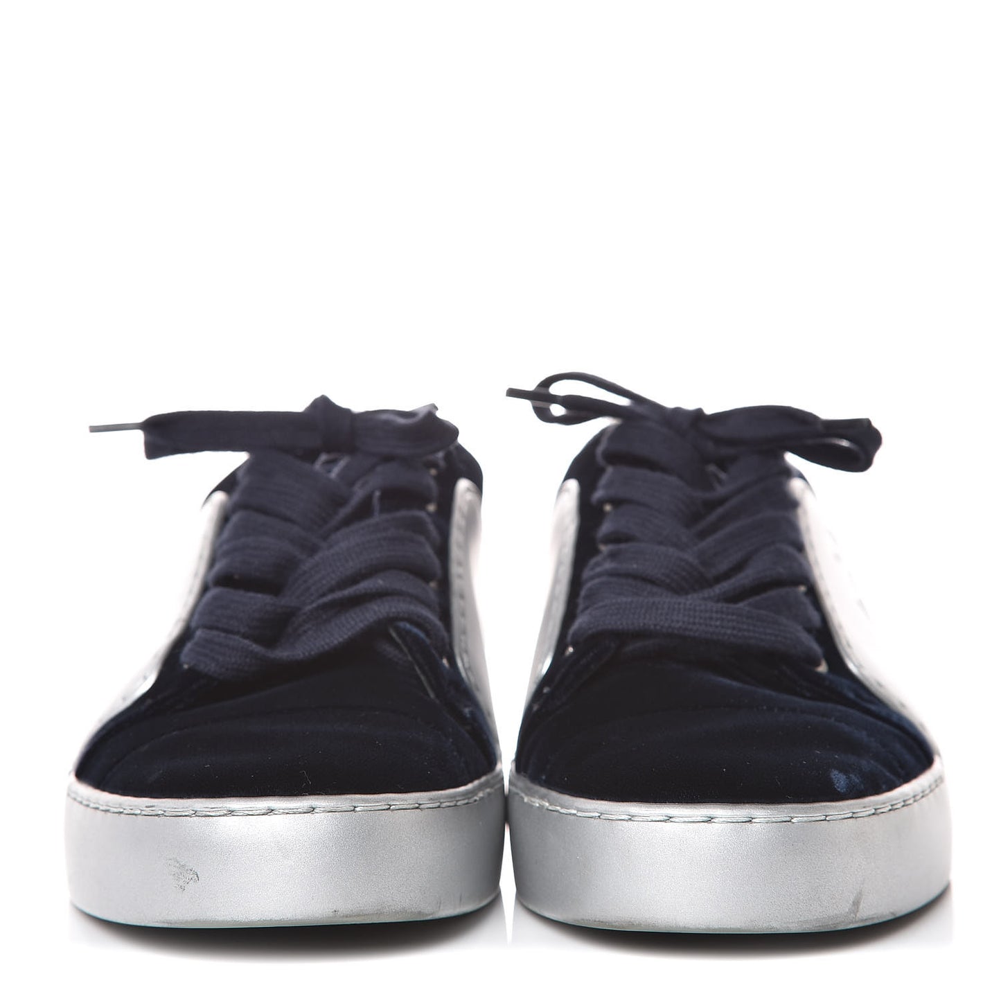 Calfskin Velvet Womens CC Sneakers 35 Silver Blue