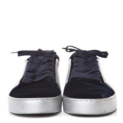Chanel Calfskin Velvet Womens CC Sneakers 35 Silver Blue 2 of 11
