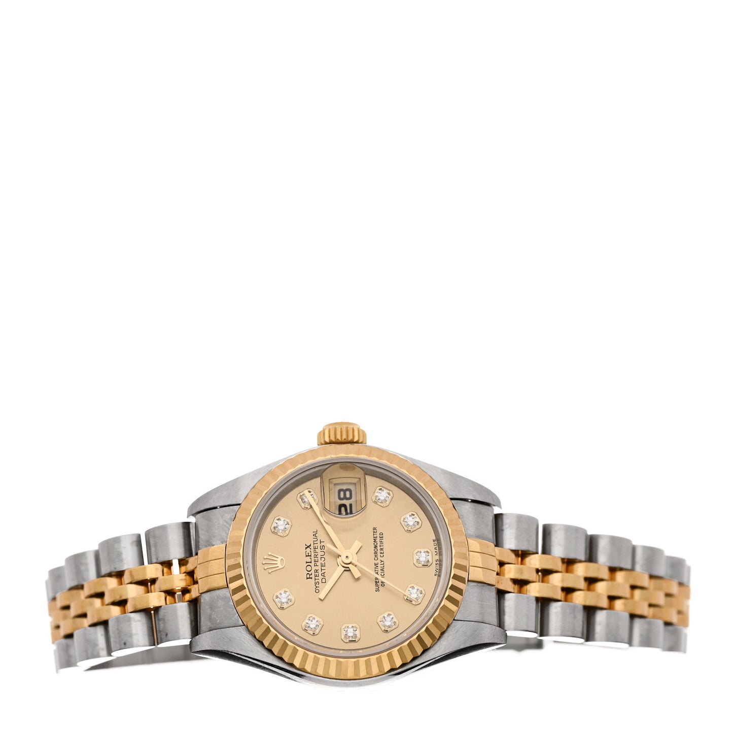 Stainless Steel 18K Yellow Gold Diamond 26mm Oyster Perpetual Datejust Watch Champagne 79173