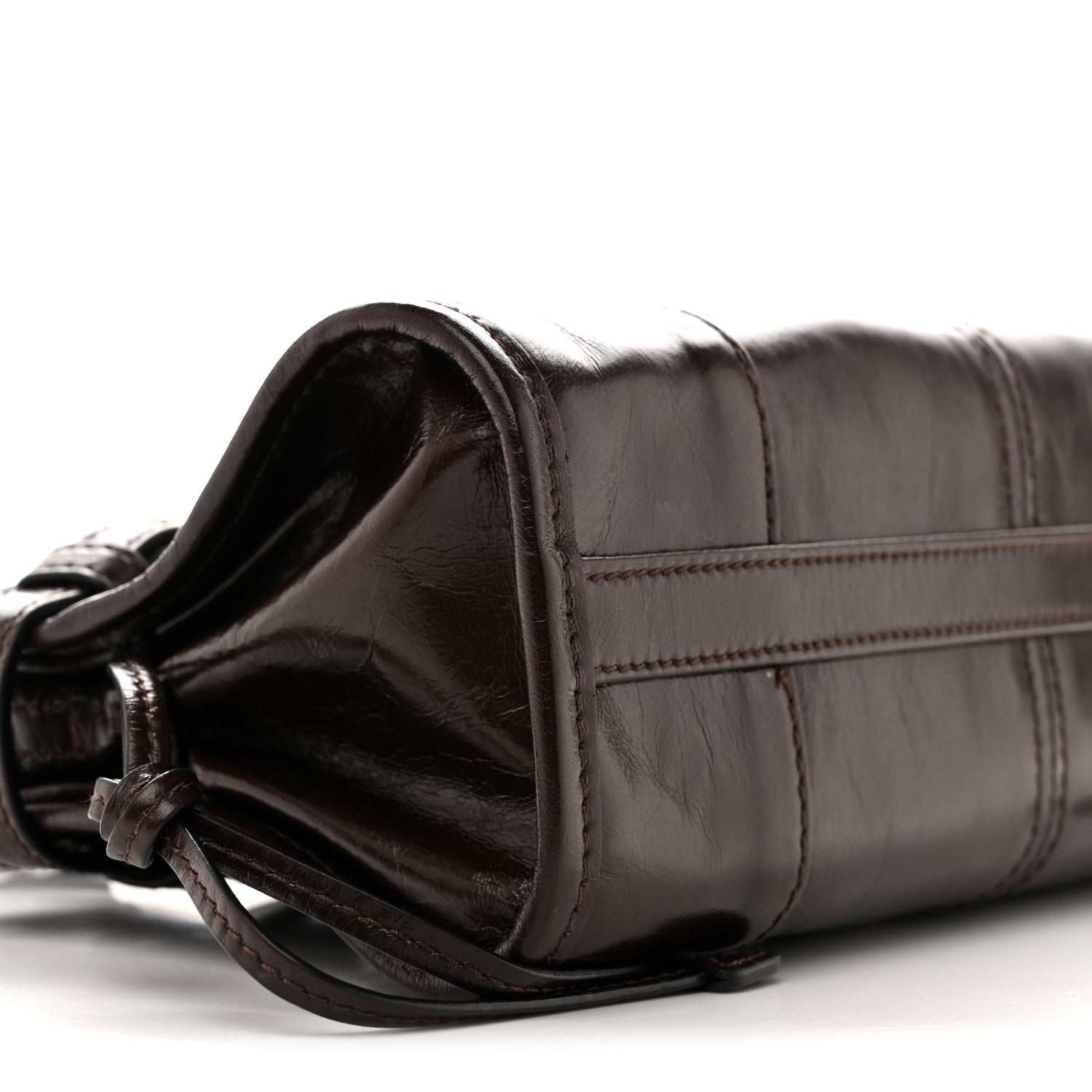 Prada Glossy Calfskin Triangle Mini Bonnie Shoulder Bag Moro 9 of 10