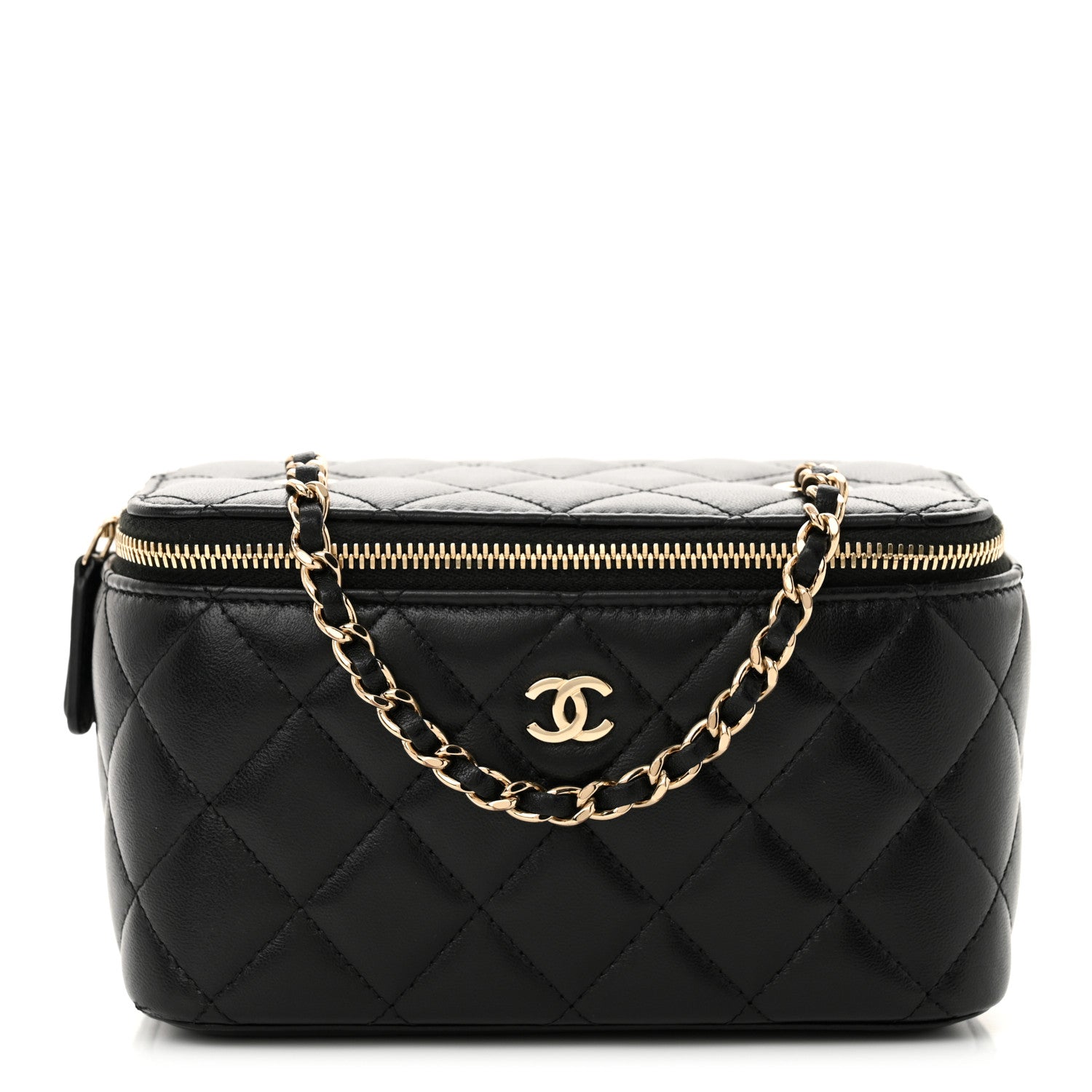 Chanel Lambskin Quilted Small Vanity Case With Chain Black Black 1 of 11
