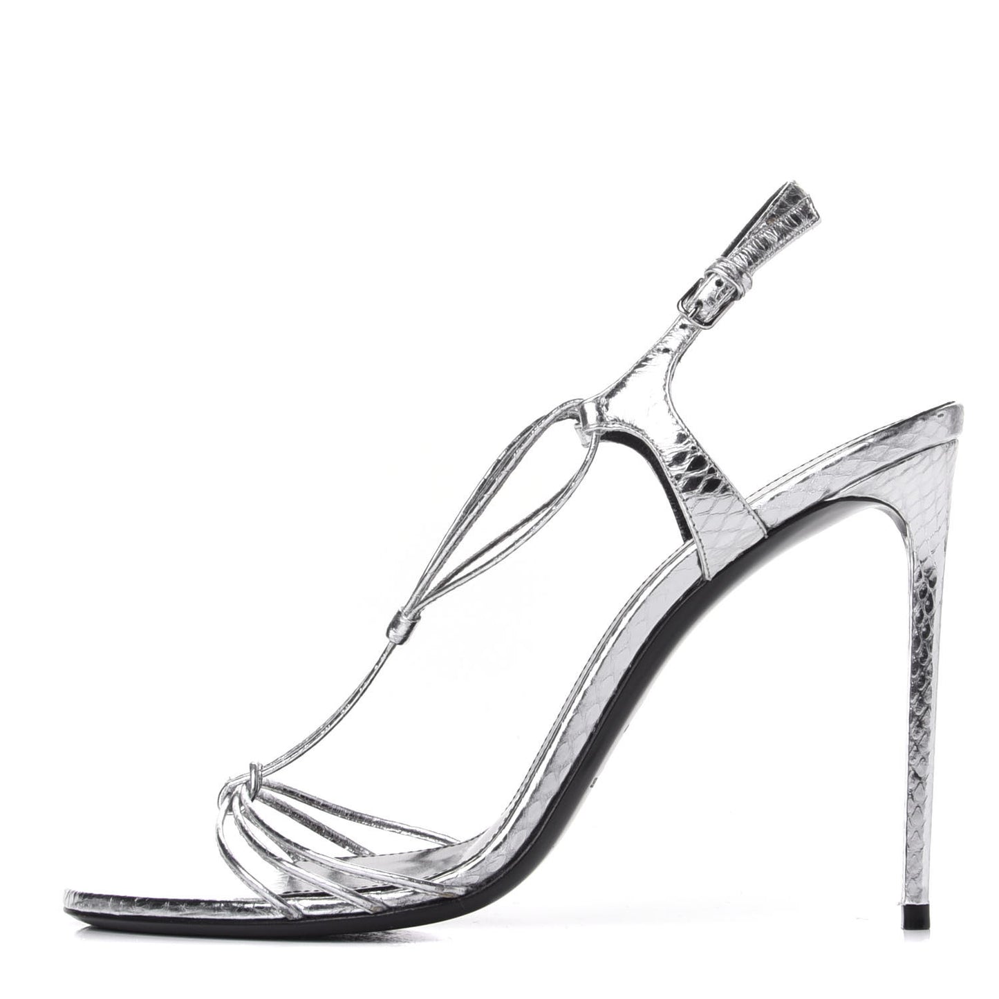 Snake Calfskin Embossed Jane 110 Ankle Strap Sandals 40 Silver