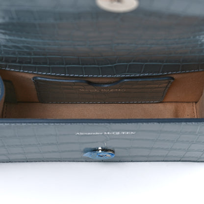 Alexander McQueen Shiny Crocodile Embossed Jeweled Satchel Blue Grey 5 of 17