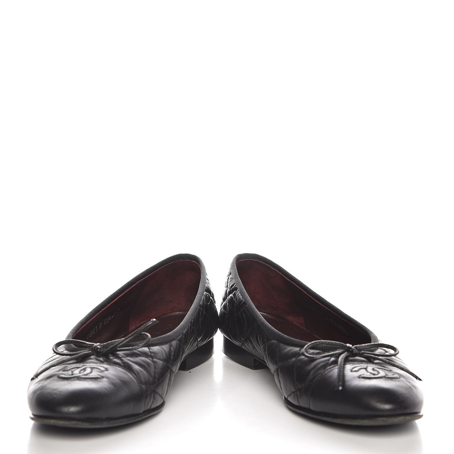 Aged Calfskin Quilted Cap Toe Ballerina Flats 37 Black