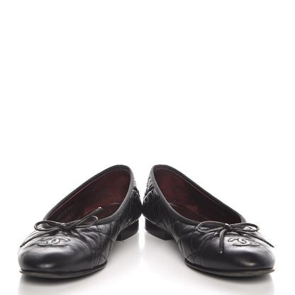 Chanel Aged Calfskin Quilted Cap Toe Ballerina Flats 37 Black 5 of 11