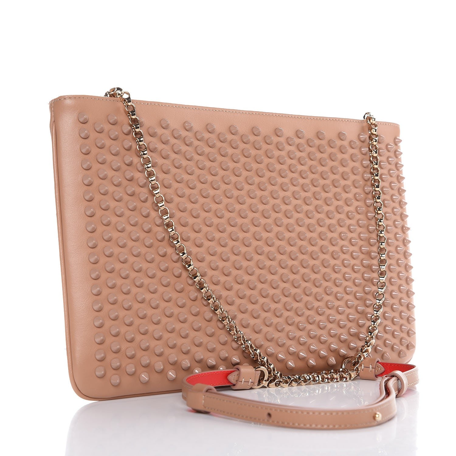 Christian Louboutin Calfskin Studded Loubiposh Chain Clutch Nude 3 of 7