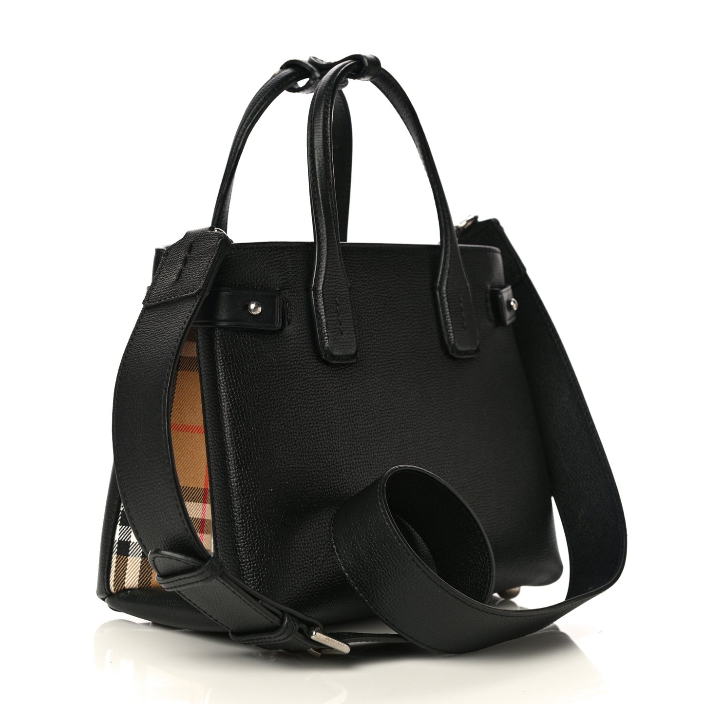 Grainy Calfskin House Check Small Banner Tote Black
