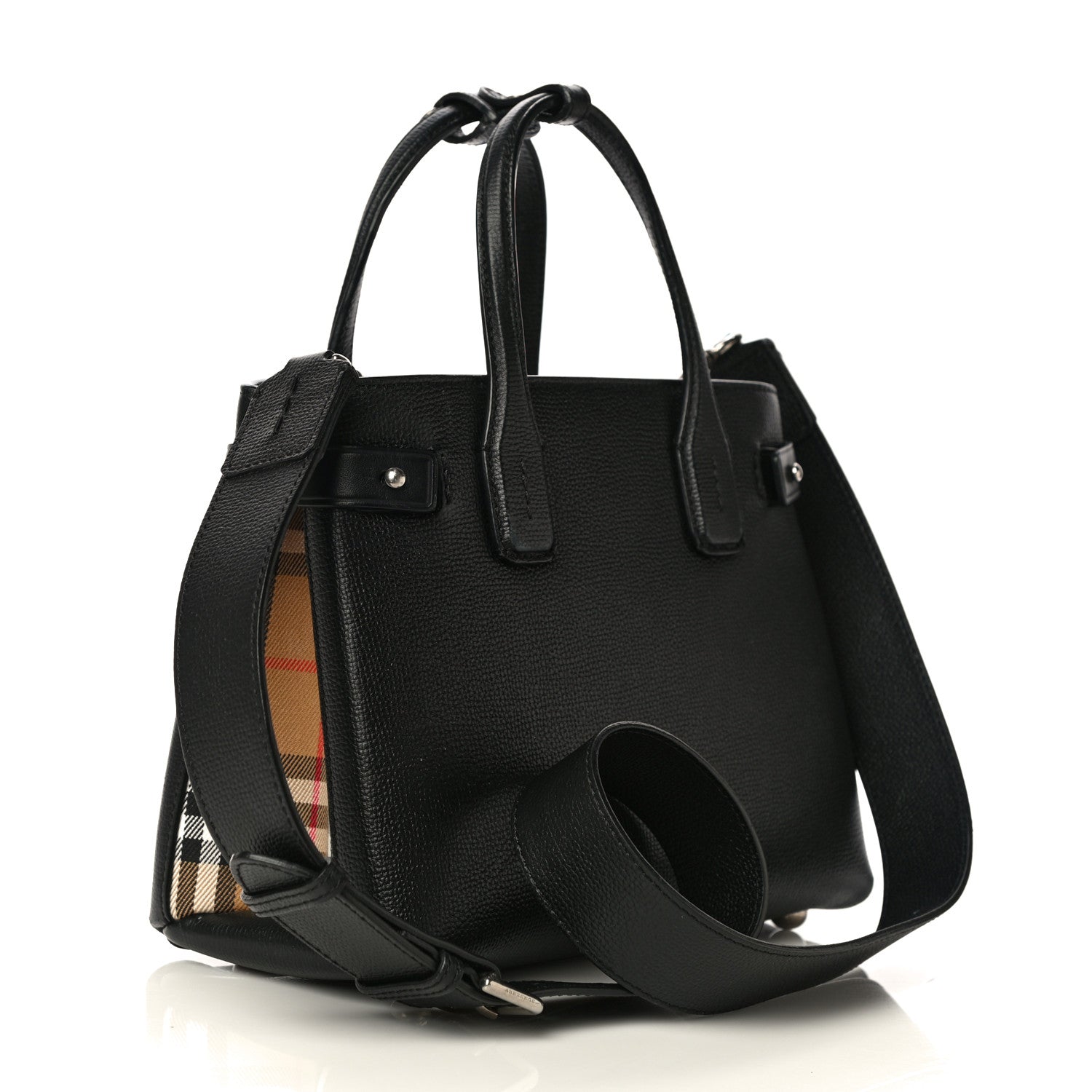 Burberry Grainy Calfskin House Check Small Banner Tote Black 3 of 19