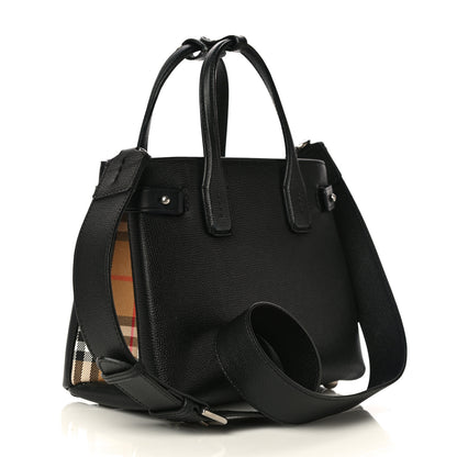 Burberry Grainy Calfskin House Check Small Banner Tote Black 3 of 19