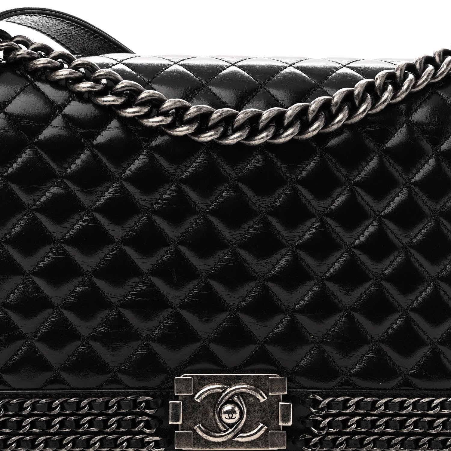 Chanel Glazed Calfskin Quilted New Medium Boy Chained Flap Black 8 of 11
