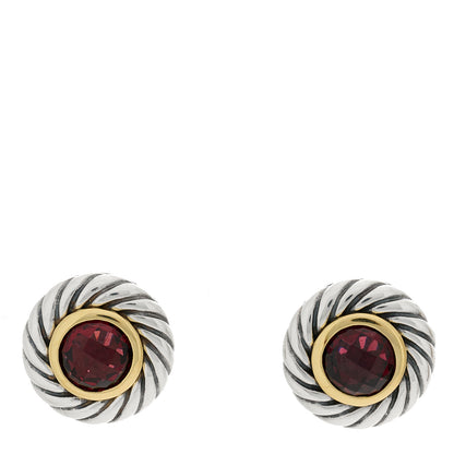 David Yurman Sterling Silver 18K Yellow Gold Garnet Cookie Cable Earrings 1 of 4