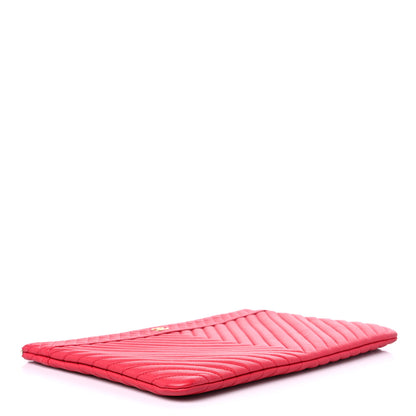 Chanel Caviar Chevron Quilted Large Cosmetic Case Red 4 of 11