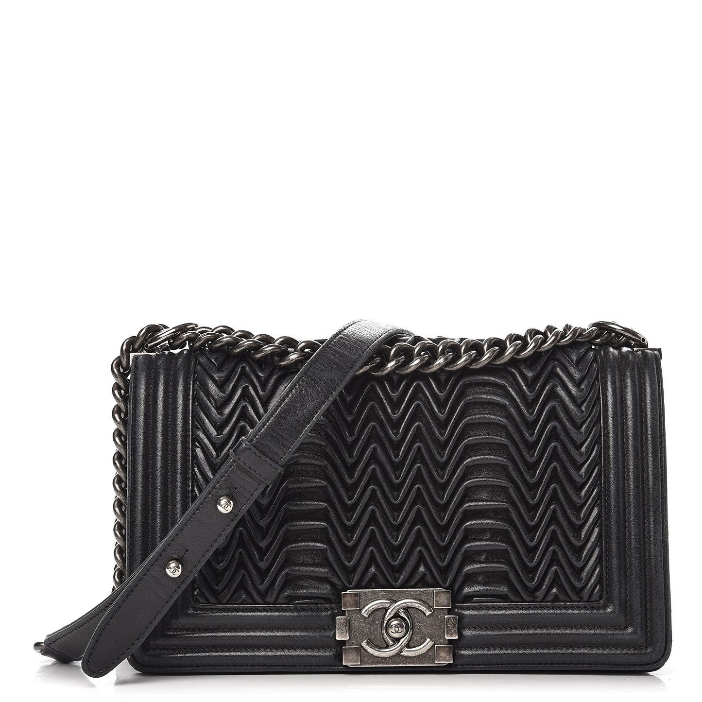 Calfskin Pleated Medium Boy Flap Black