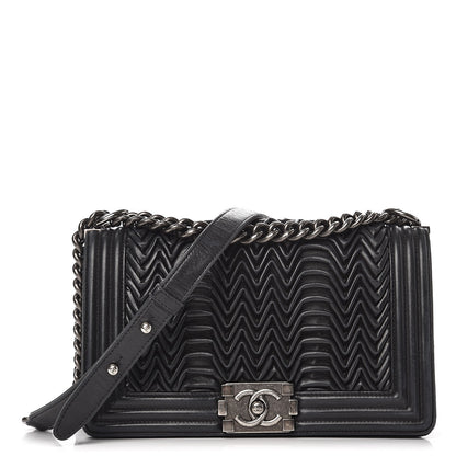 Chanel Calfskin Pleated Medium Boy Flap Black 1 of 11