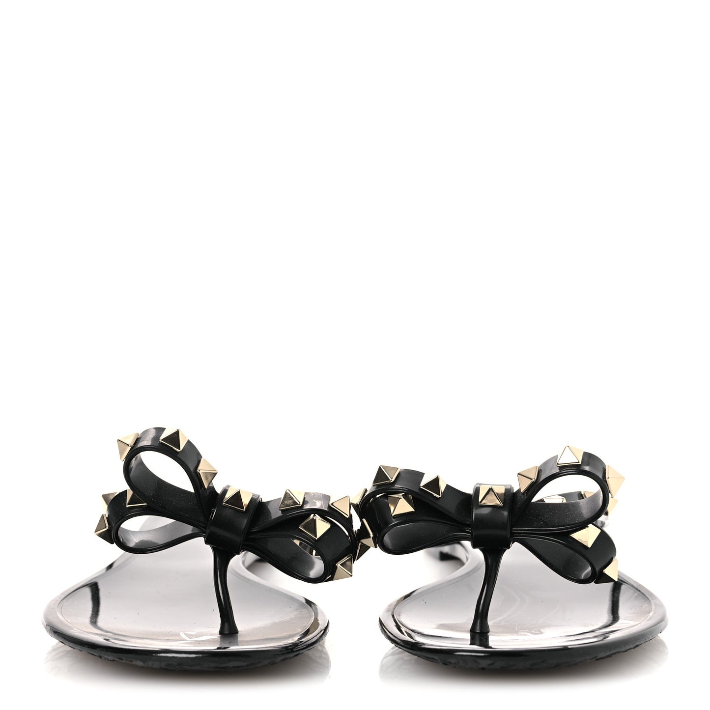 PVC Jelly Rockstud Bow Thong Sandals 40 Black