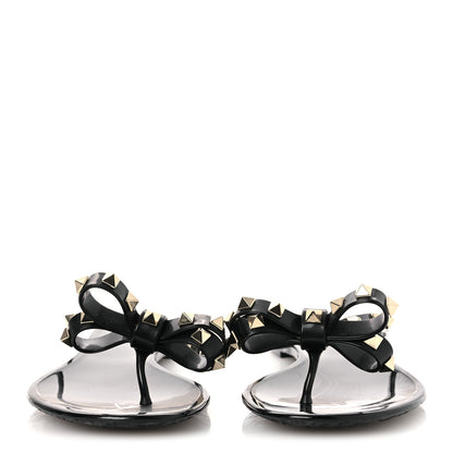 Valentino Garavani PVC Jelly Rockstud Bow Thong Sandals 40 Black 3 of 9