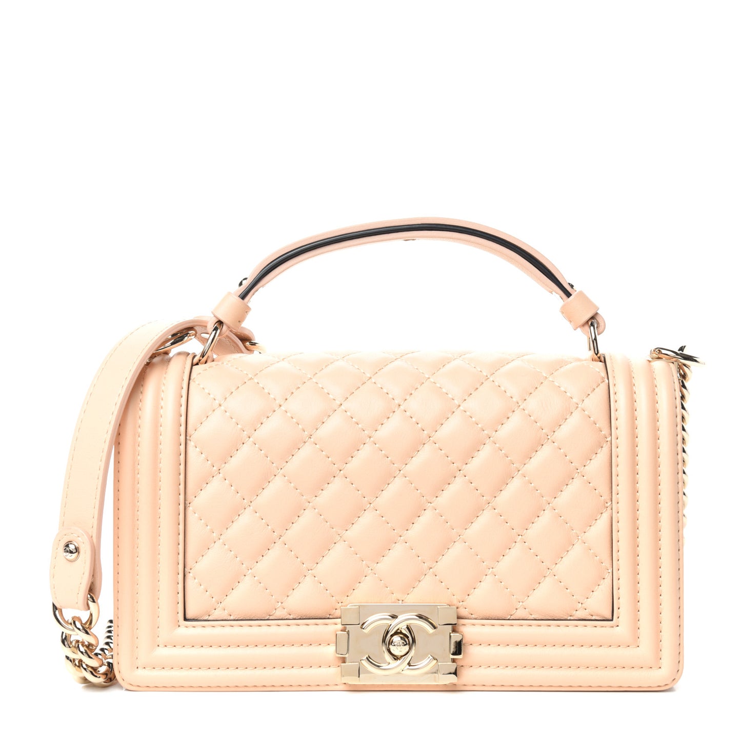 Calfskin Quilted Medium Top Handle Boy Flap Beige Clair