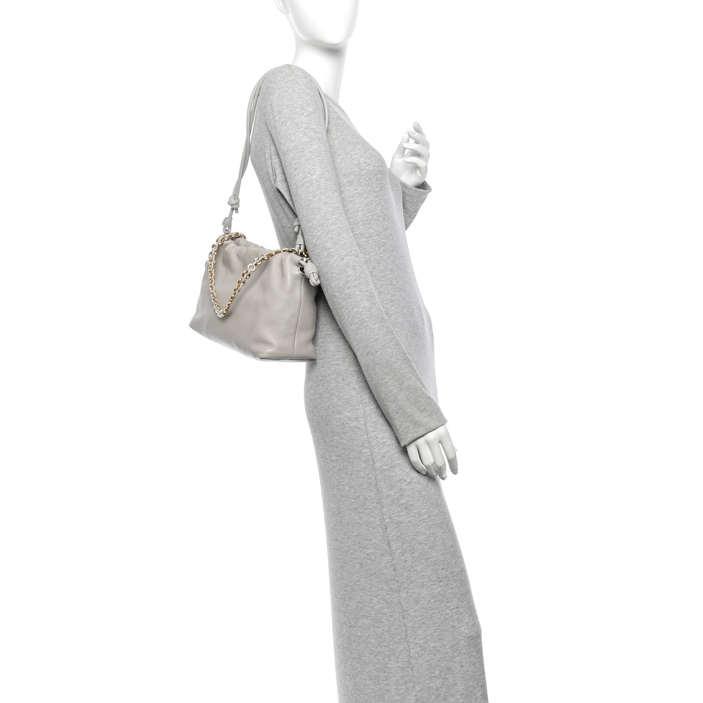 Mellow Nappa Donut Chain Medium Flamenco Knot Clutch Shell Grey