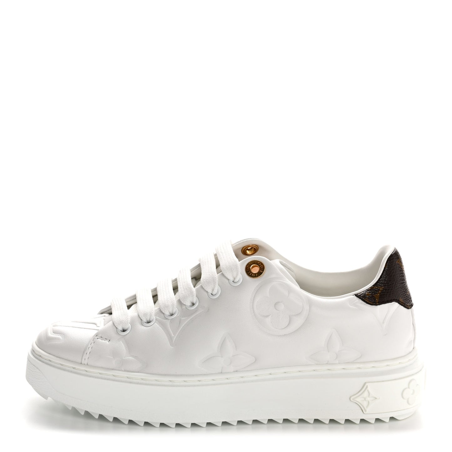 Lambskin Embossed Monogram Time Out Sneakers 36 White